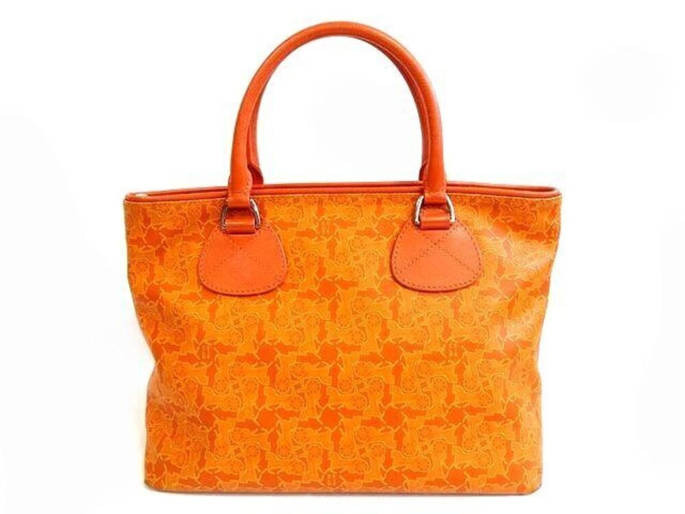 Celine Sulky Handbag Leather Canvas Carriage All Over Orange